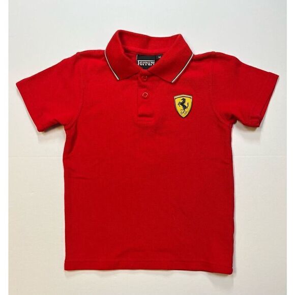 Ferrari Rosso Corsa Red Collar Polo Prancing Horse Crest Little Boys Size Medium - Picture 1 of 9